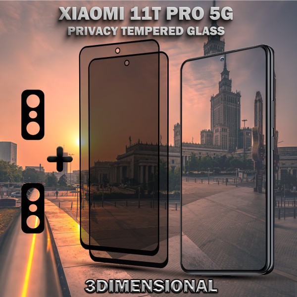 2-Pack Privacy XIAOMI 11T PRO 5G Skärmskydd & 2-Pack linsskydd - Härdat Glas 9H - Super kvalitet 3D