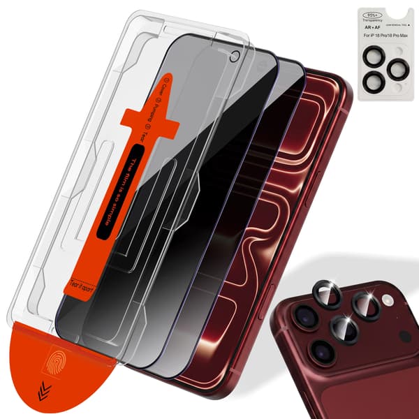 2-Pack iPhone 18 Pro Max Privacy Skärmskydd & 1-Pack linsskydd - Härdat Glas | [Automatisk Installation] - Bubbelfritt iPhone 18 Pro Max