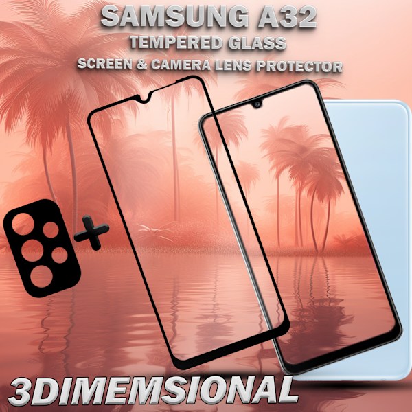 1-Pack Samsung A32 Skärmskydd & 1-Pack linsskydd - Härdat Glas 9H - Super kvalitet 3D