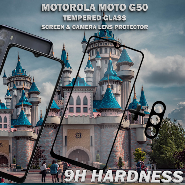 1-Pack MOTOROLA MOTO G50 Skærmbeskyttelse & 1-Pack linsebeskyttelse - Hærdet Glas 9H - Super kvalitet 3D