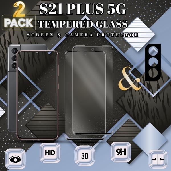 2-Pack Samsung S21 Plus (5G) Skärmskydd & 1-Pack linsskydd - Härdat Glas 9H - Super kvalitet 3D