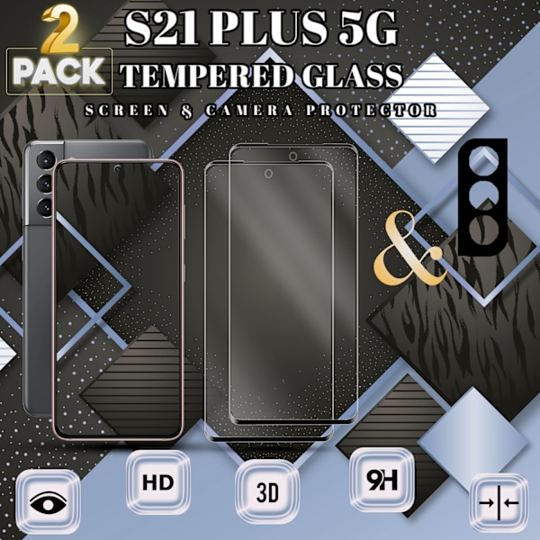 2-Pack SAMSUNG S21 PLUS Skærmbeskyttelse & 1-Pack linsebeskyttelse - Hærdet Glas 9H - Super kvalitet 3D
