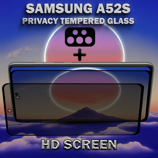 2-Pack Privacy Samsung A52S Skärmskydd & 1-Pack linsskydd - Härdat Glas 9H - Super kvalitet 3D