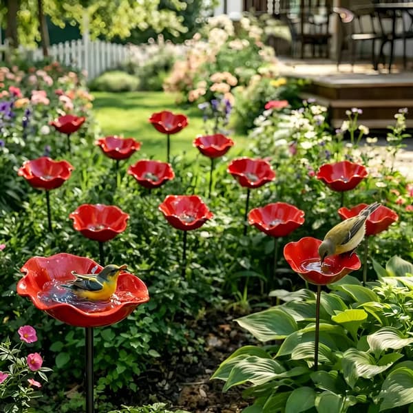 Fuglefoder og bimålere på pind, 2-pack – håndlavet metal med blomst og sommerfugl, til haven