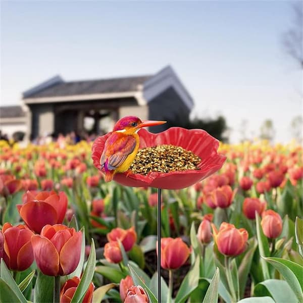 Fuglefoder og bimålere på pind, 2-pack – håndlavet metal med blomst og sommerfugl, til haven