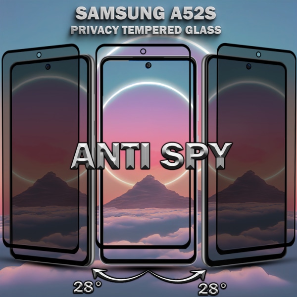 2-Pack Privacy Samsung A52S Skärmskydd & 1-Pack linsskydd - Härdat Glas 9H - Super kvalitet 3D
