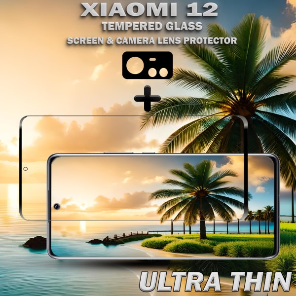 1-Pack Xiaomi 12 Skärmskydd & 1-Pack linsskydd - Härdat Glas 9H - Super kvalitet 3D