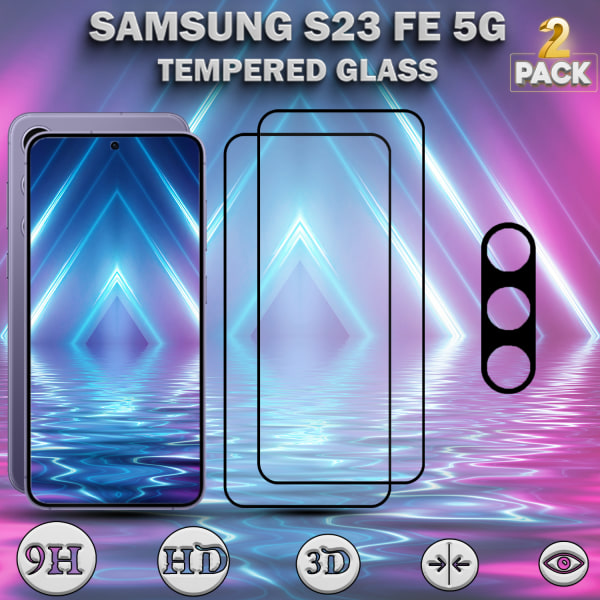 2-Pack SAMSUNG S23 FE 5G Skärmskydd & 1-Pack linsskydd - Härdat Glas 9H - Super kvalitet 3D