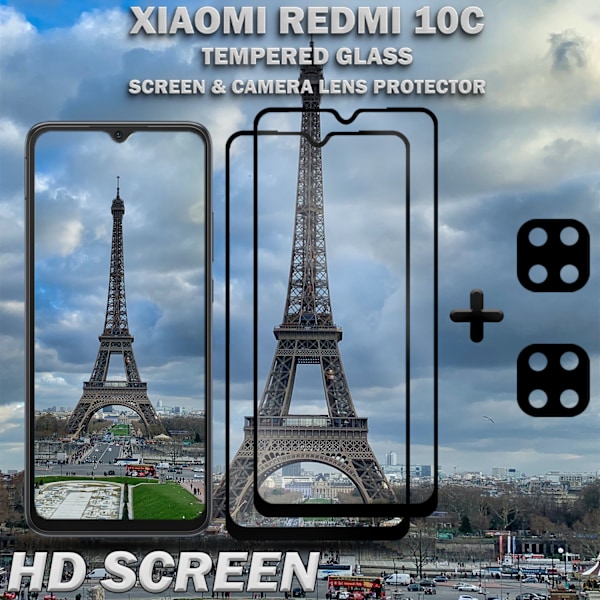 2-Pack Xiaomi Redmi 10C & 2-Pack linsskydd - Härdat Glas 9H - Super kvalitet 3D