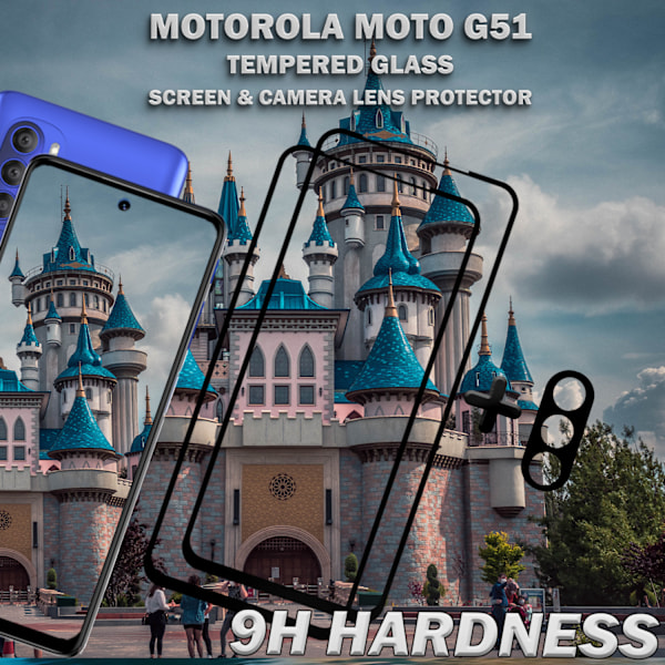 2-Pack MOTOROLA MOTO G51 Skærmbeskyttelse & 1-Pack linsebeskyttelse - Hærdet Glas 9H - Super kvalitet 3D
