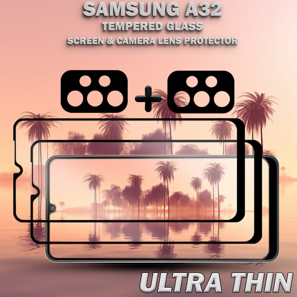 2-Pack SAMSUNG A32 Skærmbeskyttelse & 2-Pack linsebeskyttelse - Hærdet Glas 9H - Super kvalitet 3D