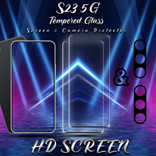 2-Pack Samsung S23 (5G) Skärmskydd & 2-Pack linsskydd - Härdat Glas 9H - Super kvalitet 3D