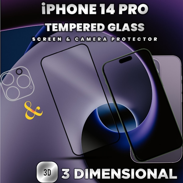 1-Pack iPhone 14 Pro-Skärmskydd & 1-Pack linsskydd -Härdat Glas