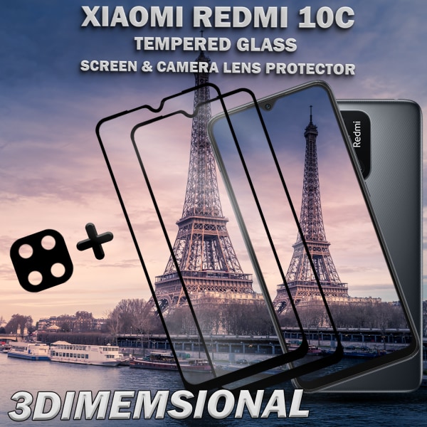2-Pack XIAOMI REDMI 10C Skærmbeskyttelse & 1-Pack linsebeskyttelse - Hærdet Glas 9H - Super kvalitet 3D