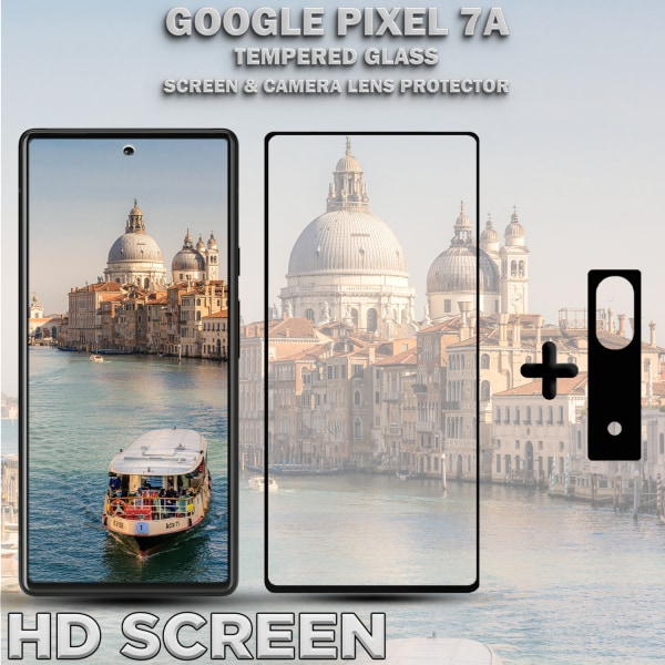 1-Pack GOOGLE PIXEL 7A Skärmskydd & 1-Pack linsskydd - Härdat Glas 9H - Super kvalitet 3D