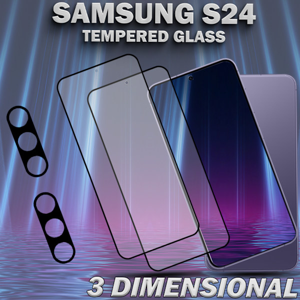 2-Pack SAMSUNG S24 Skærmbeskyttelse & 2-Pack linsebeskyttelse - Hærdet Glas 9H - Super kvalitet 3D