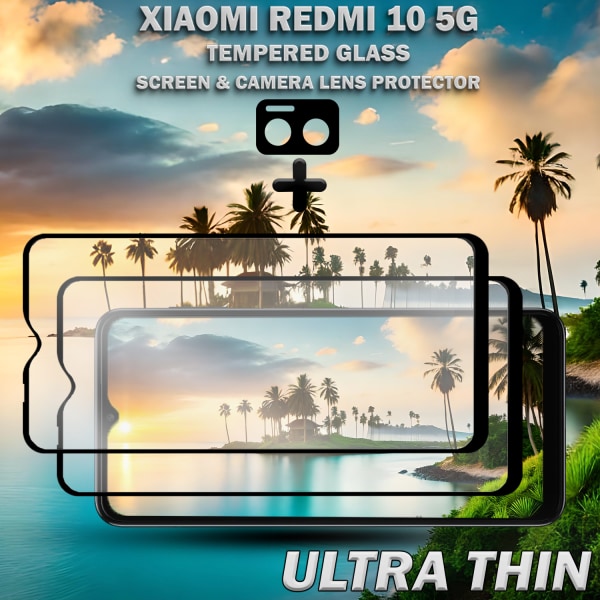 2-Pack Xiaomi Redmi 10 5G & 1-Pack linsskydd - Härdat Glas 9H - Super kvalitet 3D