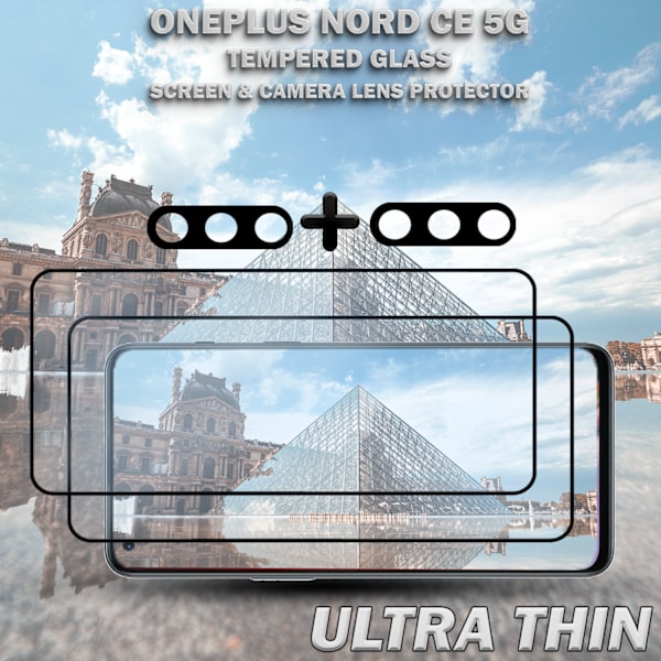 2-Pack OnePlus Nord CE 5G & 2-Pack linsskydd - Härdat Glas 9H - Super kvalitet 3D