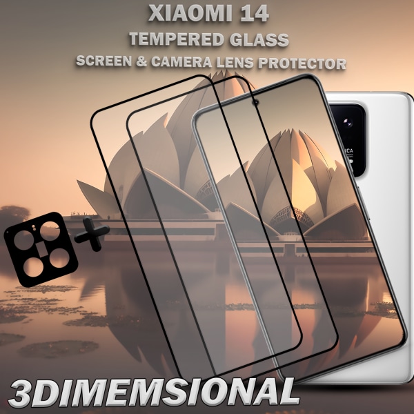 2-Pack XIAOMI 14 Skärmskydd & 1-Pack linsskydd - Härdat Glas 9H - Super kvalitet 3D