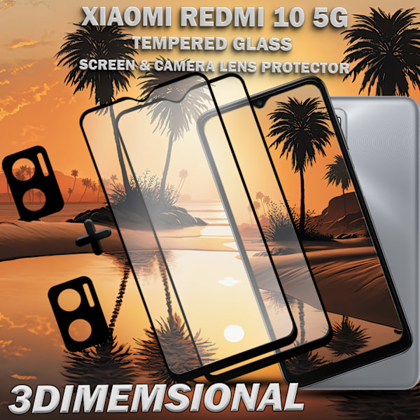 2-Pack XIAOMI REDMI 10 Skærmbeskyttelse & 2-Pack linsebeskyttelse - Hærdet Glas 9H - Super kvalitet 3D