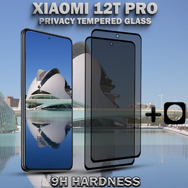 2-Pack Privacy XIAOMI 12T PRO Skärmskydd & 1-Pack linsskydd - Härdat Glas 9H - Super kvalitet 3D