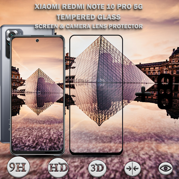 1-Pack XIAOMI REDMI NOTE 10 PRO Skærmbeskyttelse & 1-Pack linsebeskyttelse - Hærdet Glas 9H - Super kvalitet 3D