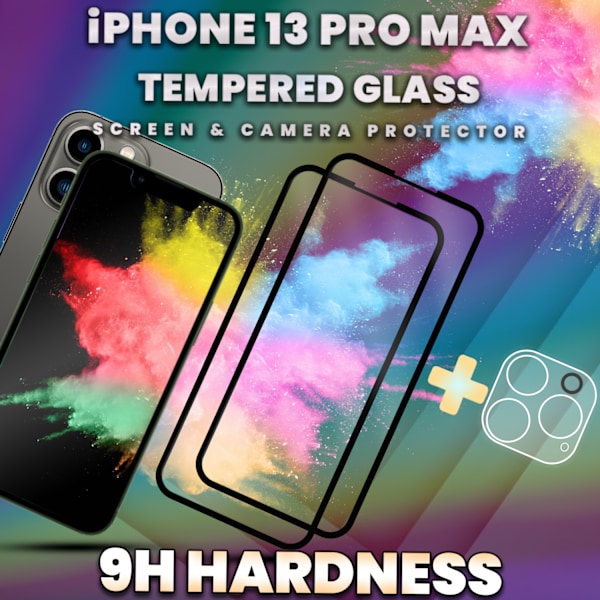 2-Pack IPHONE 13 PRO MAX Näytönsuoja & 1-Pack linssinsuoja - Karkaistu Lasi 9H - Super laatu 3D