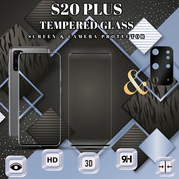 1-Pack Samsung S20 Plus Skärmskydd & 1-Pack linsskydd - Härdat Glas 9H - Super kvalitet 3D