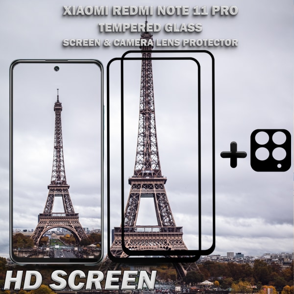 2-Pack Xiaomi Redmi Note 11 Pro Skärmskydd & 1-Pack linsskydd - Härdat Glas 9H - Super kvalitet 3D