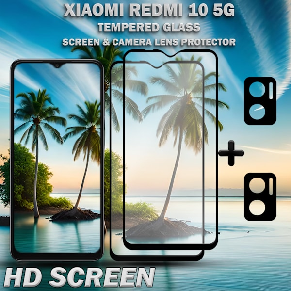 2-Pack Xiaomi Redmi 10 5G & 2-Pack linsskydd - Härdat Glas 9H - Super kvalitet 3D