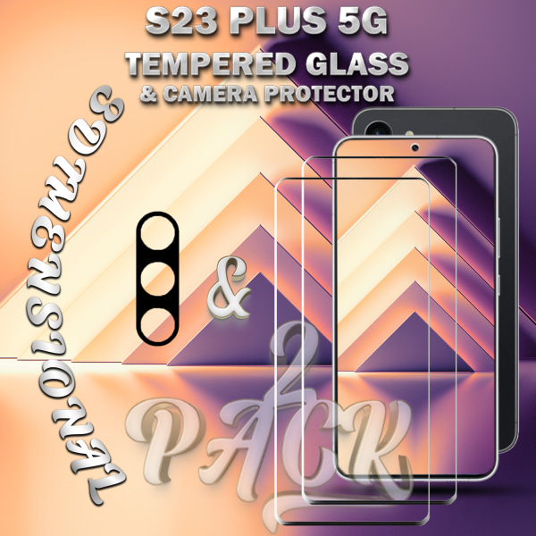 2-Pack Samsung S23 Plus 5G Skärmskydd & 1-Pack linsskydd - Härdat Glas 9H - Super kvalitet 3D