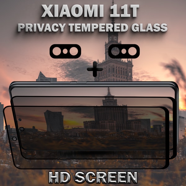 2-Pack Privacy XIAOMI 11T Skärmskydd & 2-Pack linsskydd - Härdat Glas 9H - Super kvalitet 3D