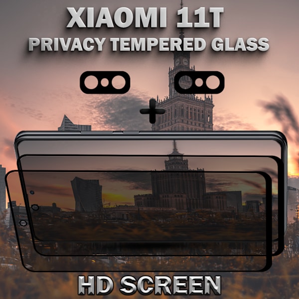 2-Pack Privacy XIAOMI 11T Skärmskydd & 2-Pack linsskydd - Härdat Glas 9H - Super kvalitet 3D