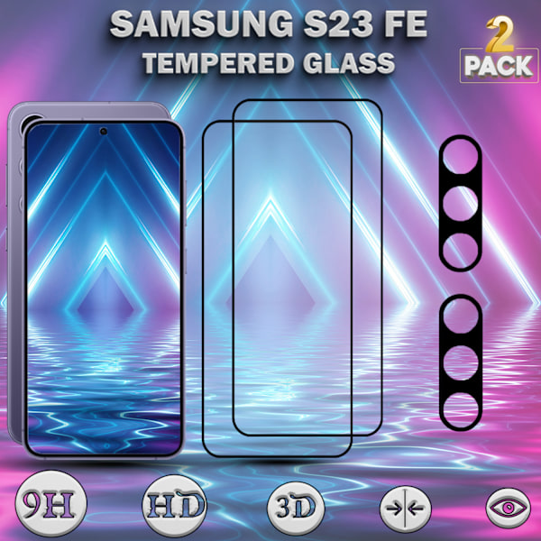 2-Pack SAMSUNG S23 FE Näytönsuoja & 2-Pack linssinsuoja - Karkaistu Lasi 9H - Super laatu 3D