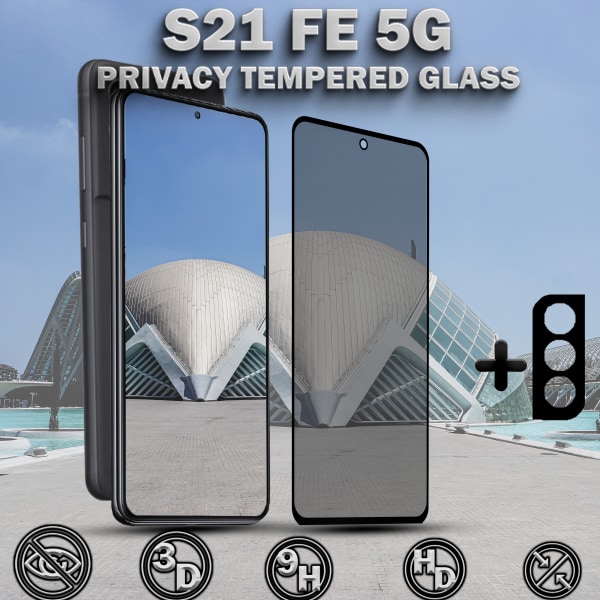 1-Pack Privacy SAMSUNG S21 FE 5G Skärmskydd & 1-Pack linsskydd - Härdat Glas 9H - Super kvalitet 3D