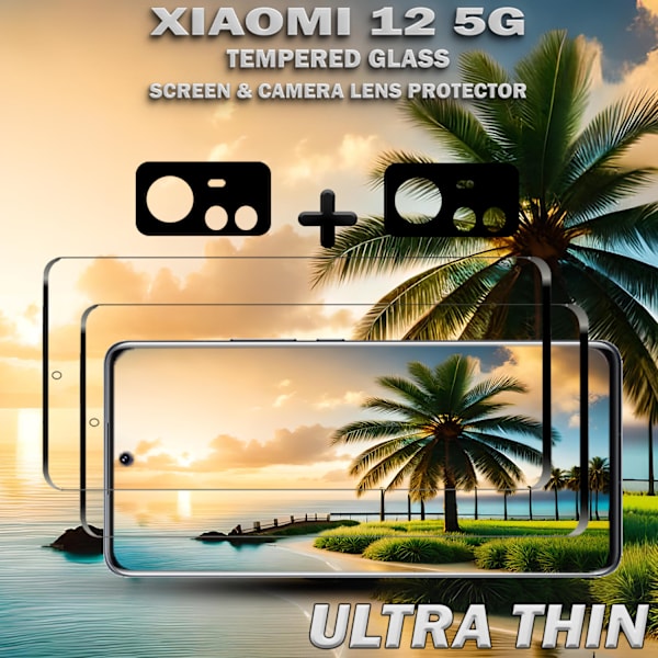 2-Pack Xiaomi 12 (5G) Skärmskydd & 2-Pack linsskydd - Härdat Glas 9H - Super kvalitet 3D