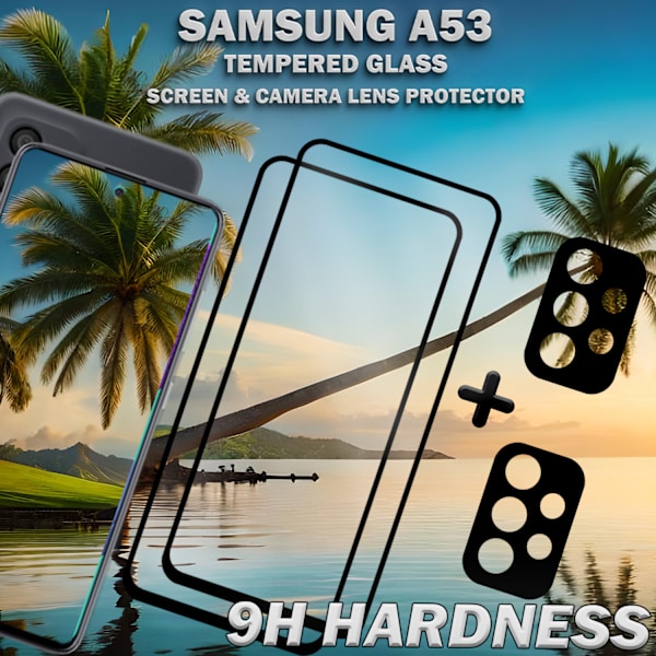 2-Pack Samsung A53 Skärmskydd & 2-Pack linsskydd - Härdat Glas 9H - Super kvalitet 3D