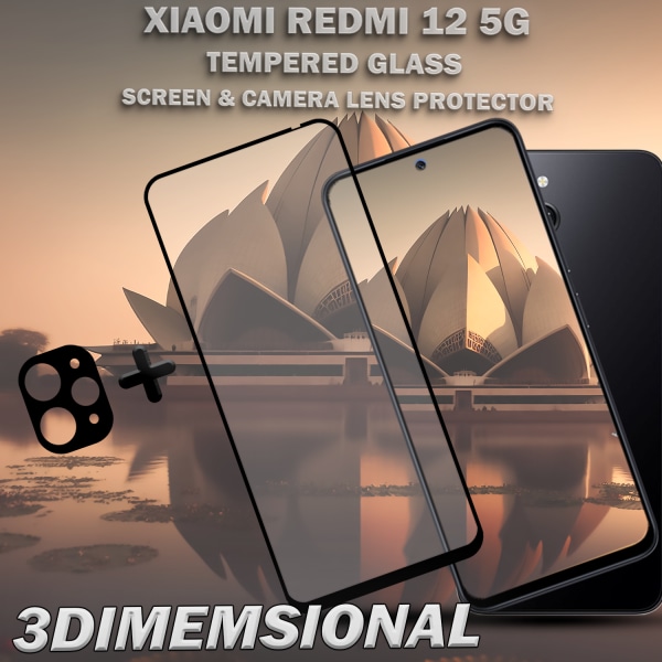 1-Pack XIAOMI REDMI 12 5G Skärmskydd & 1-Pack linsskydd - Härdat Glas 9H - Super kvalitet 3D