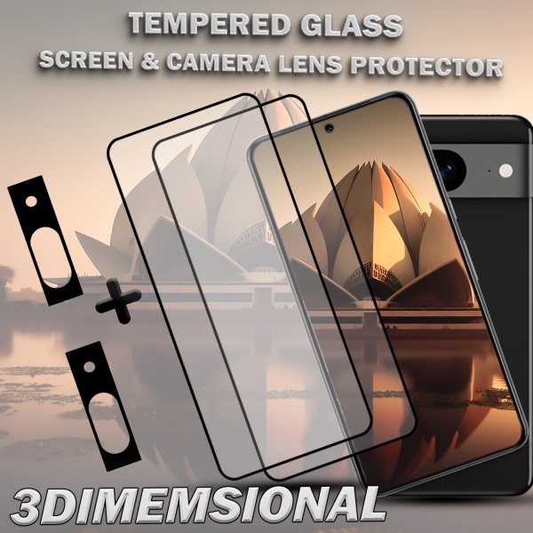 2-Pack GOOGLE PIXEL 8 Skärmskydd & 2-Pack linsskydd - Härdat Glas 9H - Super kvalitet 3D