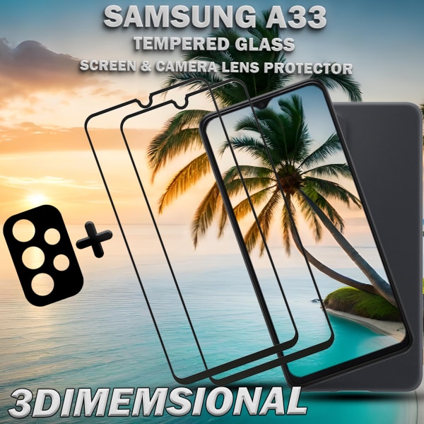 2-Pack Samsung A33 Skärmskydd & 1-Pack linsskydd - Härdat Glas 9H - Super kvalitet 3D