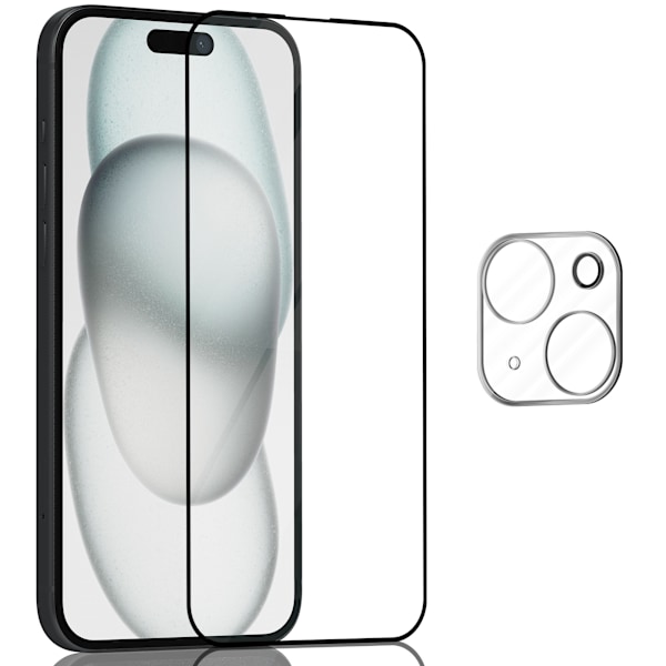 1-Pack ‏‏Iphone 15 Skärmskydd & 1-Pack linsskydd - Härdat Glas 9H - Super kvalitet 3D