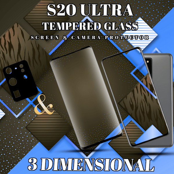 1-Pack SAMSUNG S20 ULTRA Skærmbeskyttelse & 1-Pack linsebeskyttelse - Hærdet Glas 9H - Super kvalitet 3D