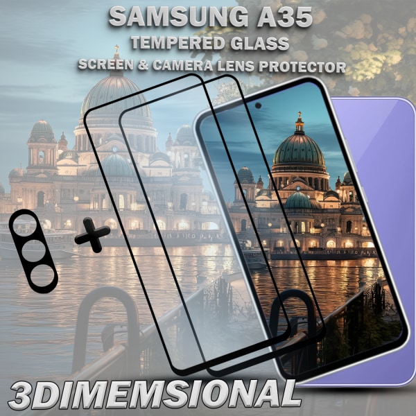 2-Pack SAMSUNG A35 Skärmskydd & 1-Pack linsskydd - Härdat Glas 9H - Super kvalitet 3D