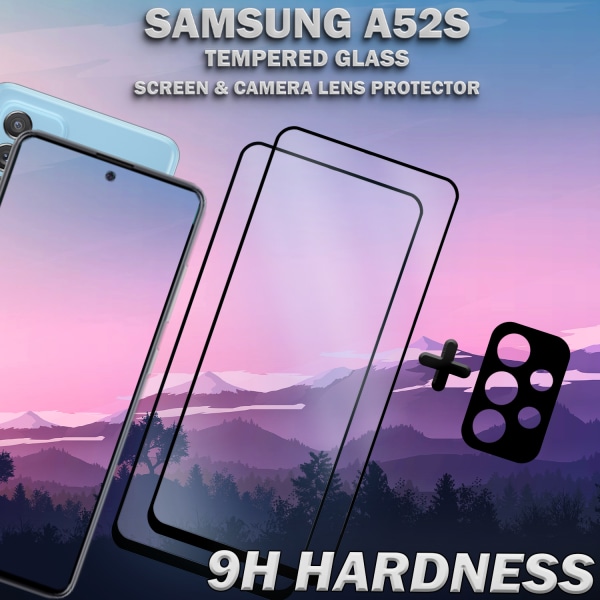 2-Pack Samsung A52s Skärmskydd & 1-Pack linsskydd - Härdat Glas 9H - Super kvalitet 3D