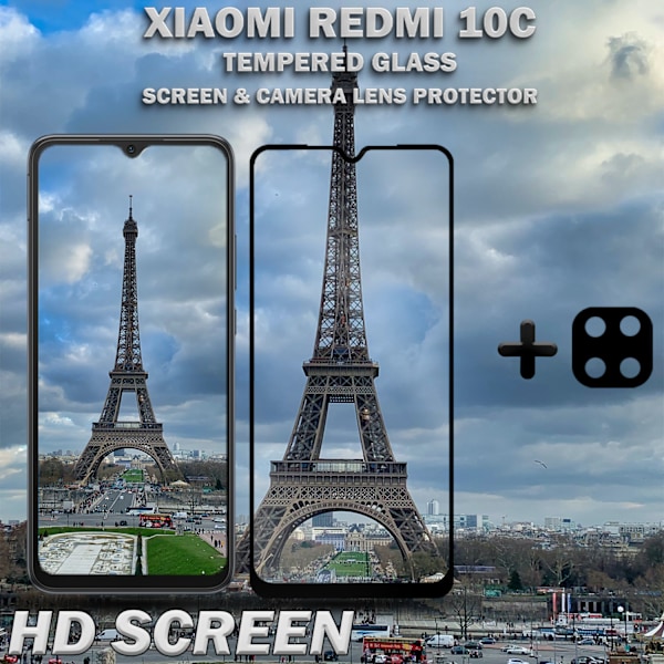 Xiaomi Redmi 10C & 1-Pack linsskydd - Härdat Glas 9H - Super kvalitet 3D