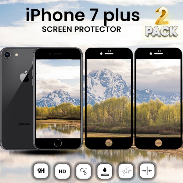 2-Pack IPHONE 7 PLUS Skærmbeskyttelse - Hærdet Glas 9H - Super kvalitet 3D