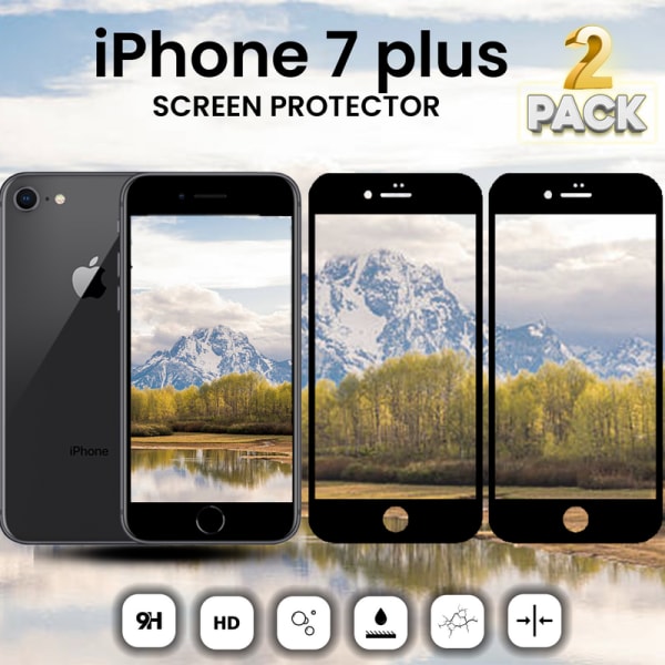 2 Pack iPhone 7 Plus Svart - Härdat Glas 9H - Super Kvalitet 3D