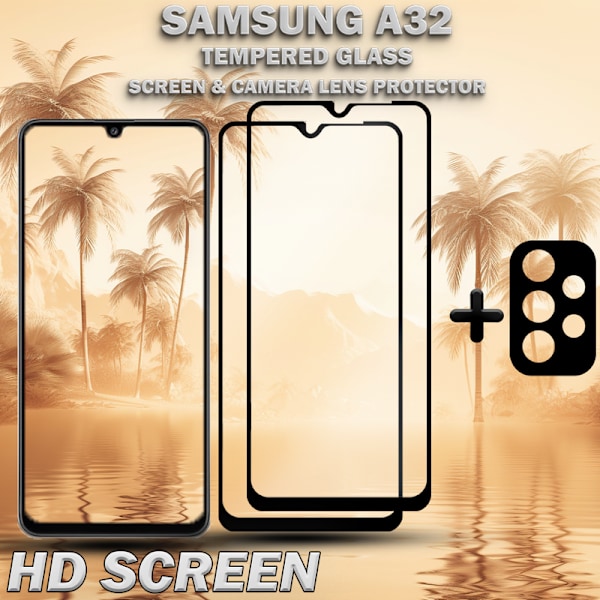 2-Pack SAMSUNG A32 Skærmbeskyttelse & 1-Pack linsebeskyttelse - Hærdet Glas 9H - Super kvalitet 3D