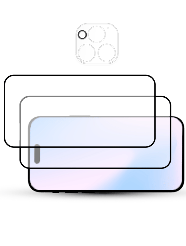 2-Pack IPHONE 15 PRO MAX SCREEN & 1 LENS Skärmskydd - Härdat Glas 9H - Super kvalitet 3D