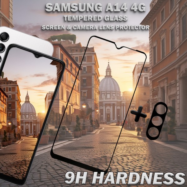 1-Pack Samsung A14 4G Skärmskydd & 1-Pack linsskydd - Härdat Glas 9H - Super kvalitet 3D